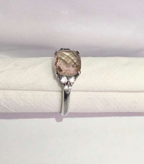 Solid Sterling Silver Cushion Cut Morganite Ring