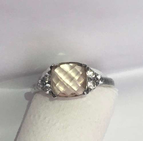 Solid Sterling Silver Cushion Cut Morganite Ring