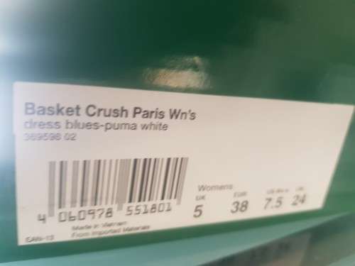 PUMA BASKET CRUSH PARIS SHOES - Size 5 UK / 38 EUR / 6 1/2 US