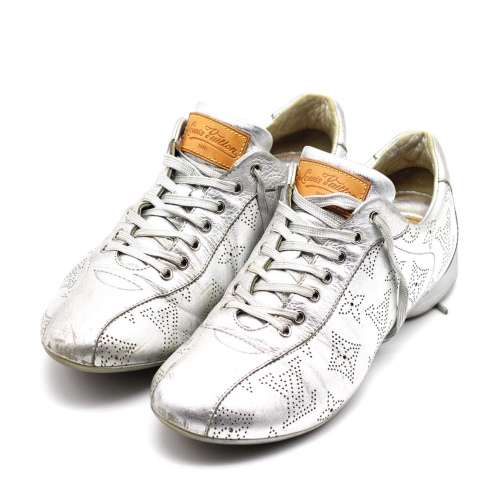 LOUIS VUITTON Metallic Silver Perforated Leather Sneakers
