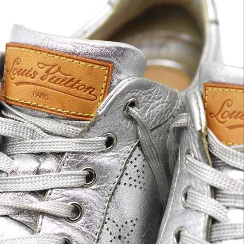 LOUIS VUITTON Metallic Silver Perforated Leather Sneakers