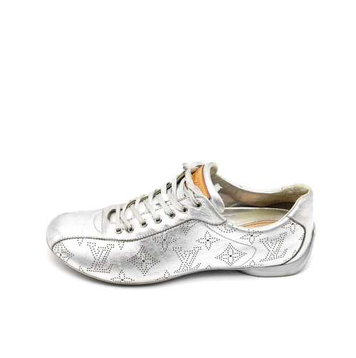LOUIS VUITTON Metallic Silver Perforated Leather Sneakers