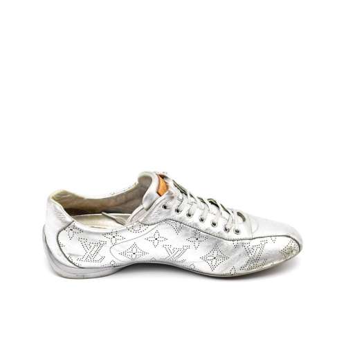 LOUIS VUITTON Metallic Silver Perforated Leather Sneakers