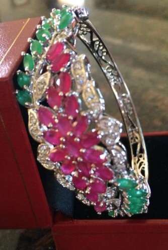 ELEGANTLY UNIQUE NATURAL RUBY EMERALD BANGLE