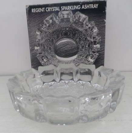 VINTAGE REGENT CLEAR-CUT, SPARKLING , LEAD CRYSTAL ASHTRAY  NEW  IN THE ORIGINAL PACKAGING BOX