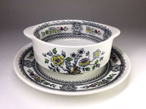 WOODS & SONS BURSLEM ` DORSET ` TAB HANDLED DEEP BOWL WITH UNDER PLATE