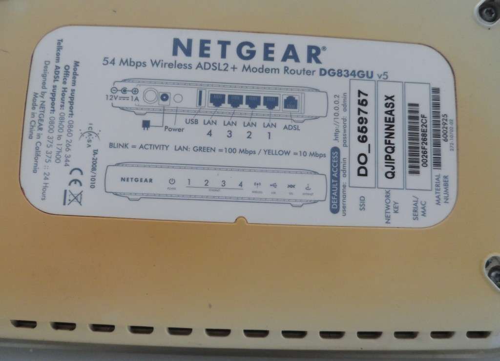 TELKOM ADSL NETGEAR MODEM ROUTER  54Mbps wireless  ADSL   DG 834 GU