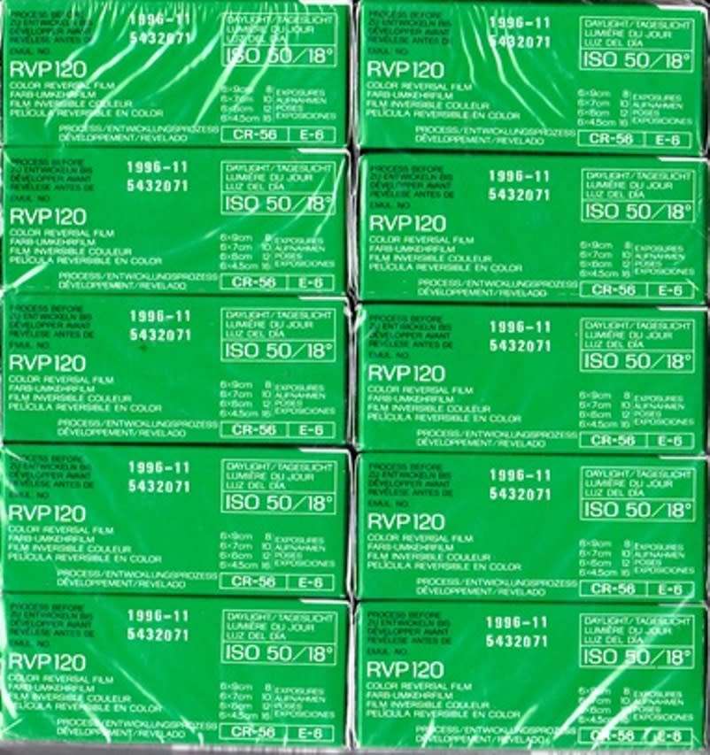 VELVIA FUJICHROME PROFESSIONAL,, RVP120, DAYLIGHT , BATCH  5432071 ,EXPIRED 1996- 11    ROLLS X 10