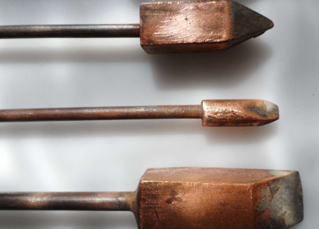 VINTAGE 1940,s , SET OF FOUR SOLID COPPER SOLDERING IRONS