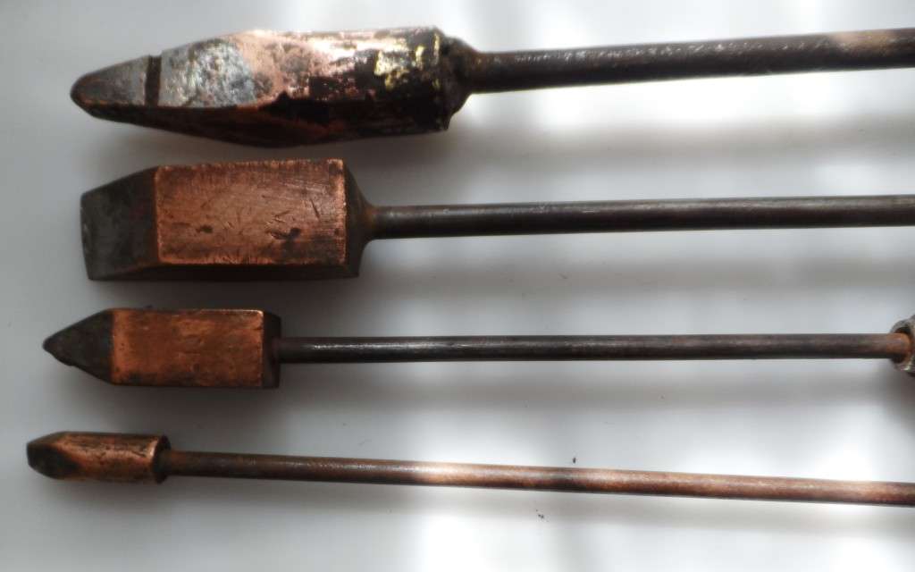 VINTAGE 1940,s , SET OF FOUR SOLID COPPER SOLDERING IRONS