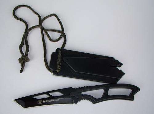 Smith & Wesson Neck Knife 3" Black Tanto Blade, Zytel Onlays, Kydex Sheath