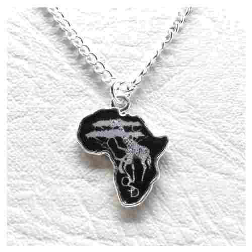 Necklace, Necklace with Africa pendant - Giraffe fitted into glass