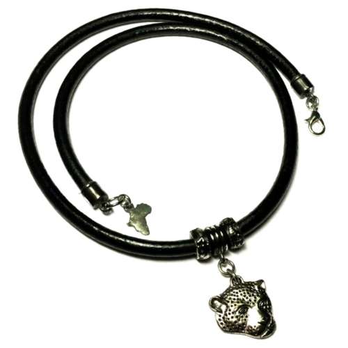 Leather Necklace "NEW" with Leopard - 50cm long - Men size