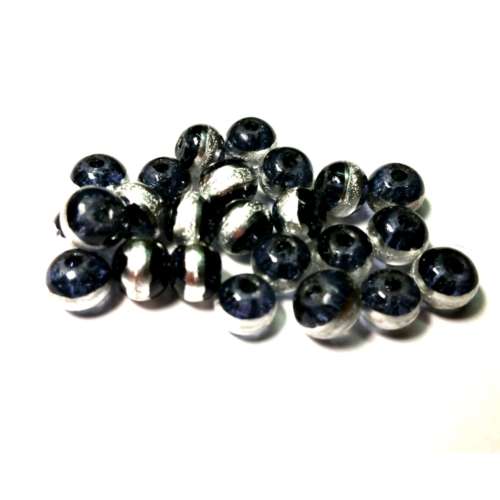 Beads / 20pcs Glass Beads / dark blue - silver stripe Beads / 6mm / Beads for crafting