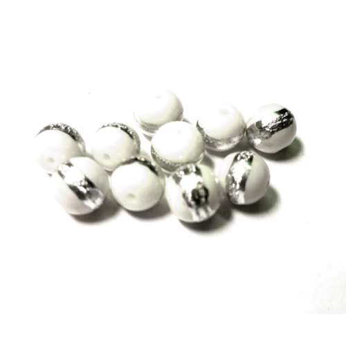 Beads / 10pcs Glass Beads / white -silver stripe Beads / 8mm/ Beads for crafting