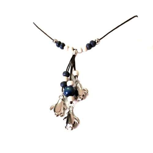 Wooden Necklace "NEW" with Penguins