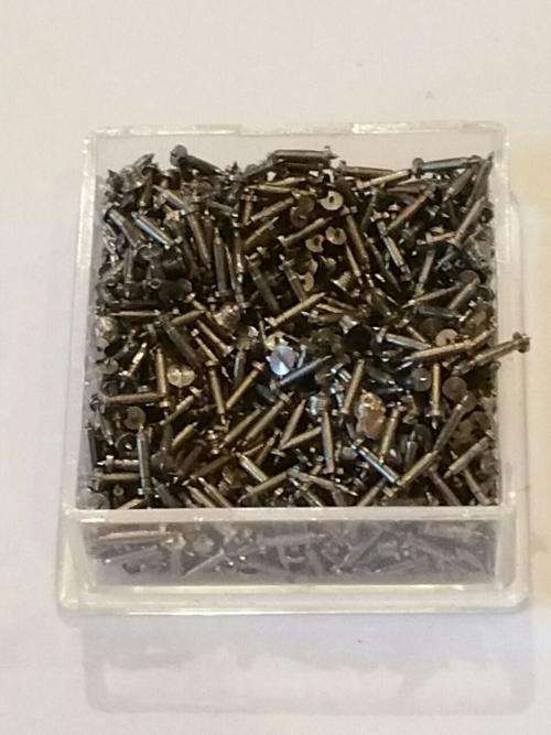 Watch screws 1.0mm x 1.0mm  and balance stuff - estimated 1500 pices in a box -Watchmaker Treasures