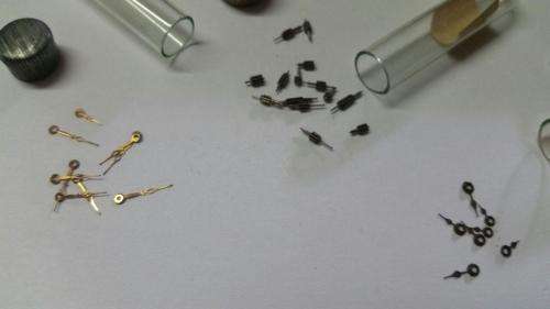 antique Watch parts / spares / Box with different small hands /Watchmaker Treasures 27 tubes