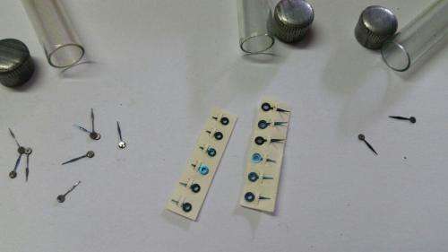 antique Watch parts / spares / Box with different small hands /Watchmaker Treasures 27 tubes