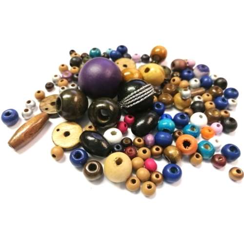 Beads / Mixed wooden beads / sizes 6mm to 23mm / 131pcs, Beads for jewellery crafting