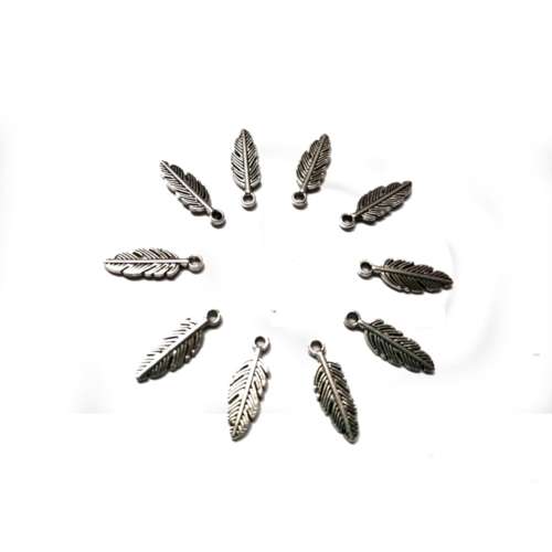 Pendant  - Feather Pendants  - Silver Metal   - 10pcs - 15x5mm for crafting