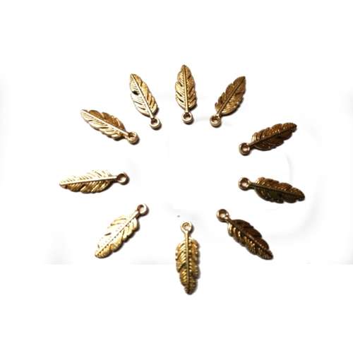 Pendant  - Feather Pendants  - Gold Metal   - 10pcs - 15x5mm for crafting