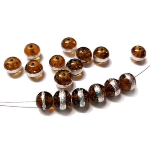 Beads / Glass  Beads amber brown with silver stripes - 16pcs  - 8mm / Beads for crafting