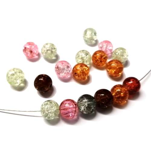 Beads / Crackle Glass  Beads mixed colors - 18pcs  - 8mm / Beads for crafting