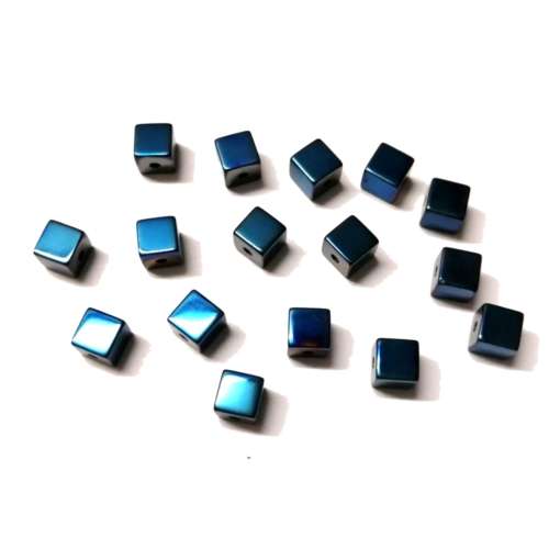 Beads / Hematite Beads - 16pcs  - 6mm -   metallic blue plated / Beads for crafting