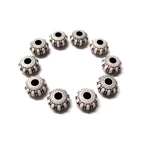 Beads / Acrylic Beads Ceramic Optic- 11x7mm -  10 pcs - black-white / Beads for crafting