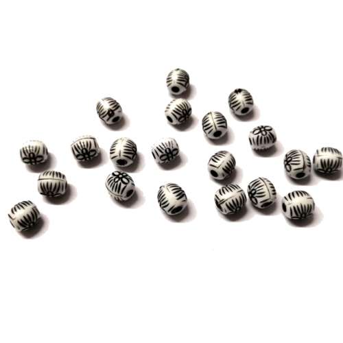Beads / Acrylic Beads Ceramic Optic - 6mm -  20 pcs -black/white / Beads for crafting