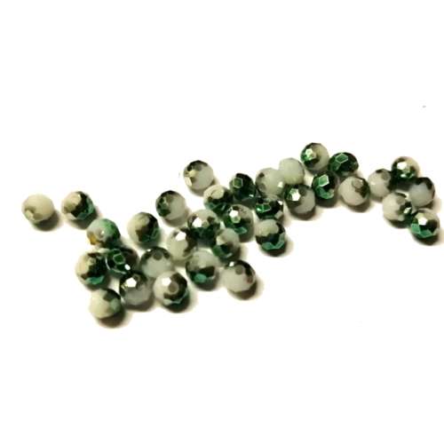 Beads / Crystal Beads white green shadow- 34pcs  - 4mm - Hole +/-1.0mm / Beads for crafting