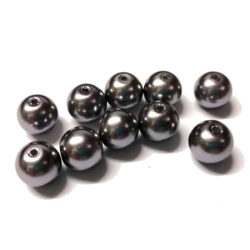 Beads / Glass Pearl Beads - 10pcs  - steel grey - 12mm / Beads for crafting