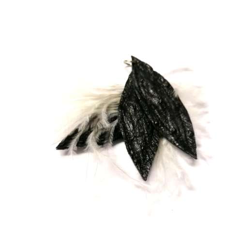 Genuine ostrich leather and feather Pendant - leaves 6-7cm / Beads for crafting