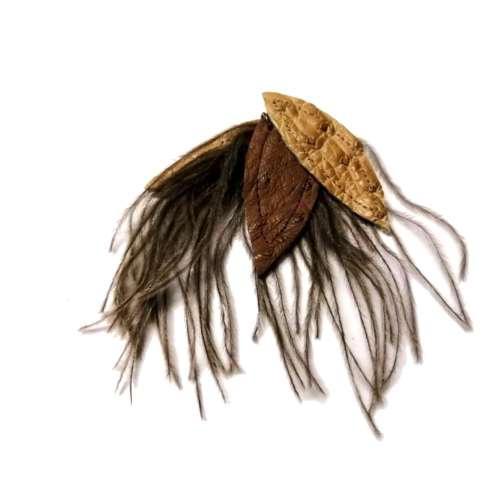 Genuine ostrich leather and feather Pendant - leaves 6-7cm / Beads for crafting