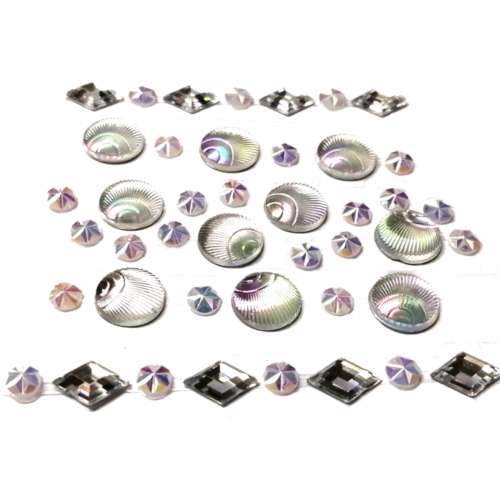Stickers / Acrylic Stickers -5-10mm-44pcs-mixed shapes - silver-rainbow / Stickers for crafting