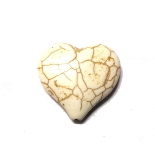 Beads / Howlite  Stone Beads - 1pc  - 34mm Heart/ Beads for crafting