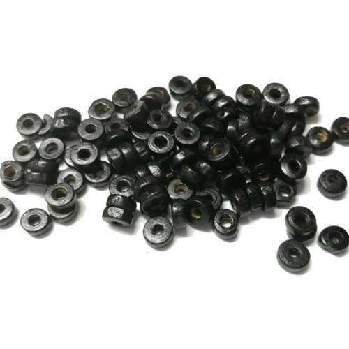 Beads / Wood Beads - black +150pcs - 8x3mm flat / Beads for crafting