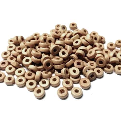 Beads / Wood Beads - natural beige +150pcs - 8x3mm flat / Beads for crafting