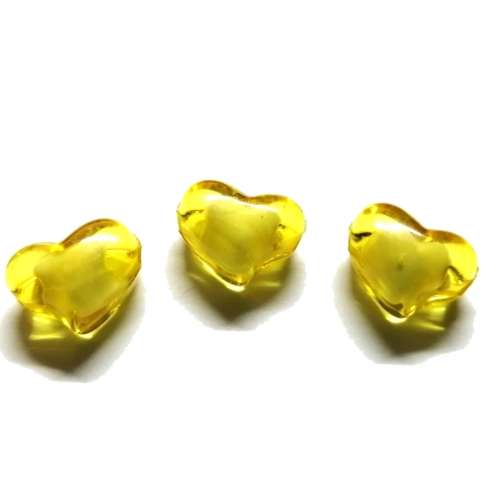 Beads /Acrylic Beads - 20mm -  3 pcs - yellow Hearts with Filling/ Beads for crafting