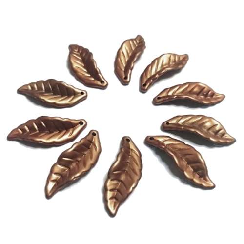 Beads / Acrylic Beads - 30mm -  10 pcs - metallic orange leaves / Beads for crafting