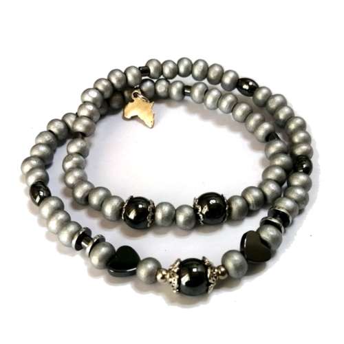 Bracelet,  Wood - Hematite Bracelet with stretch elastic ( fits for any size )