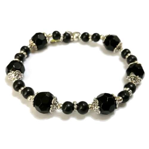 Bracelet,  Wood - Glass Bracelet with stretch elastic ( fits for any size )