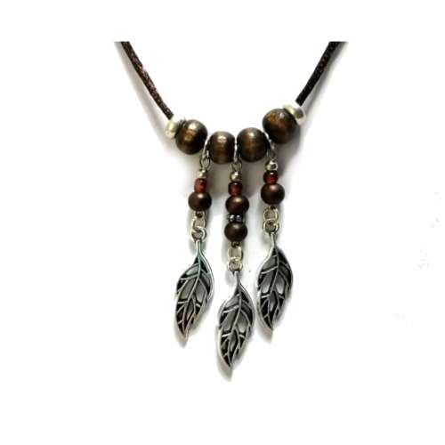 Necklace, Stylish Necklace with Leaves and wooden beads