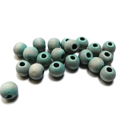 Beads / Wooden Beads - TURQUOISE silk mat washed- 20pcs - 10mm / Beads for crafting