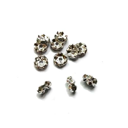 Beads - Rondells with bling stones- Metal Beads - 10pcs -8x3mm- Beads for crafting