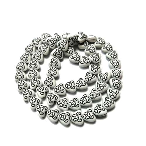 Beads / Acrylic Beads black-white- 8x7mm - 60pcs-40cm String- for jewellery crafting