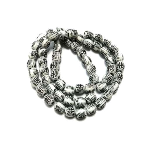 Beads / Acrylic Beads black-white - 6mm -  60 pcs -37cm String- for jewellery crafting