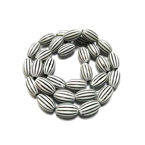 Beads / Acrylic Beads black-white - 14x8mm -  30 pcs - 40cm String / Beads for crafting