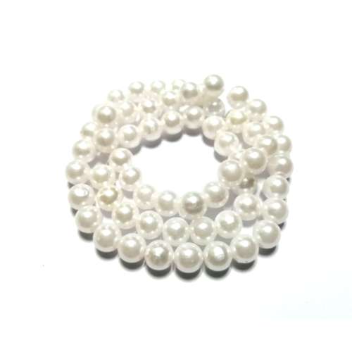 Beads /Acrylic Beads - 8mm -  60 pcs - pearl white- 44cm String- for jewellery crafting